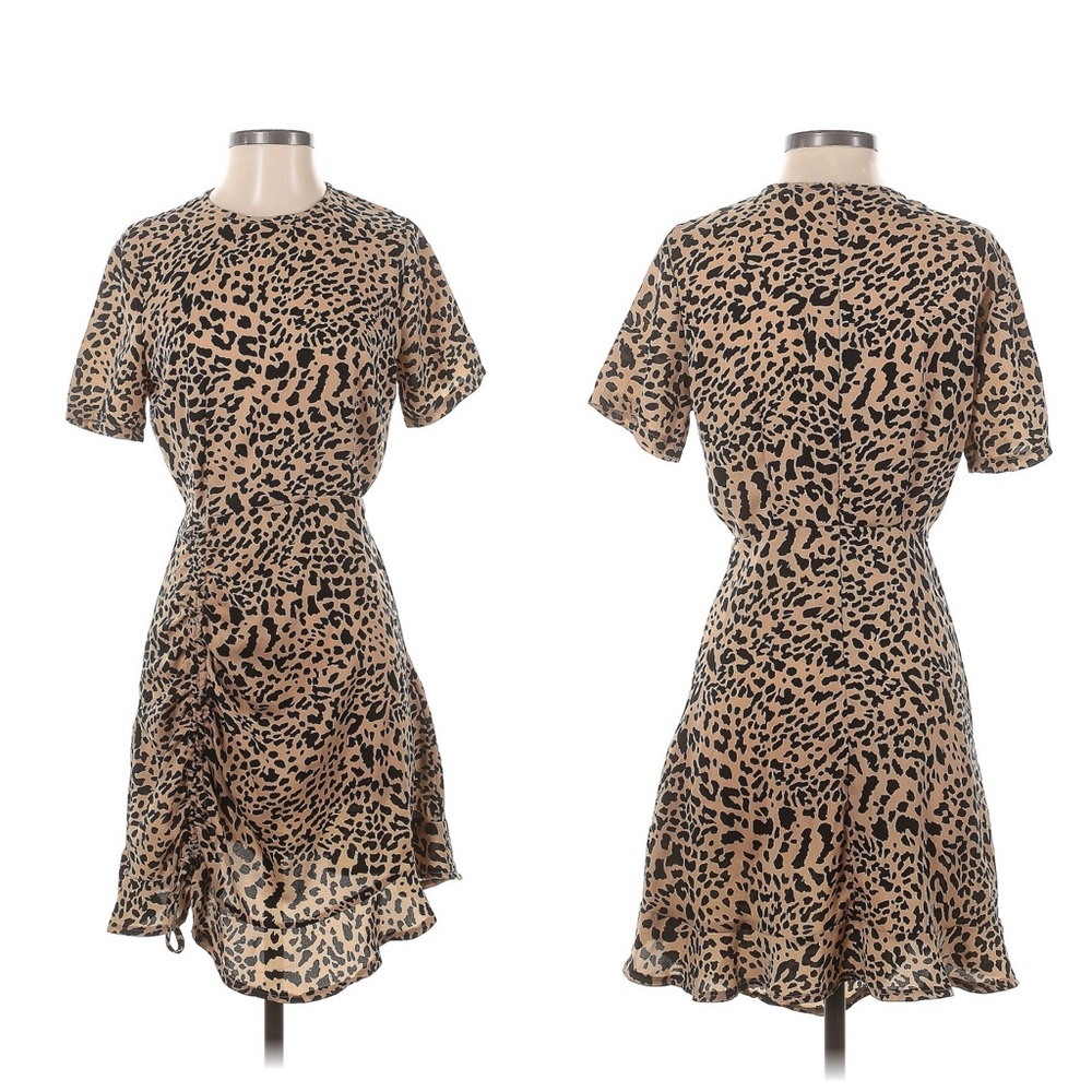 Missguided Dress Womens Size 4 Cheetah Animal Print Tan and Black Flowy Mini